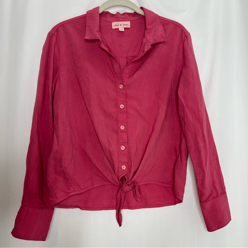 Cloth and Stone pink button up blouse long sleeves flirty tie at waist size XS